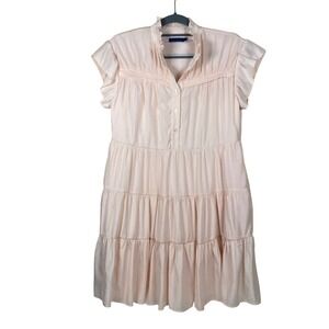 Biltmore Tiered Dress Ruffle Mock Neck Short Sleeve Casual Pink Size M